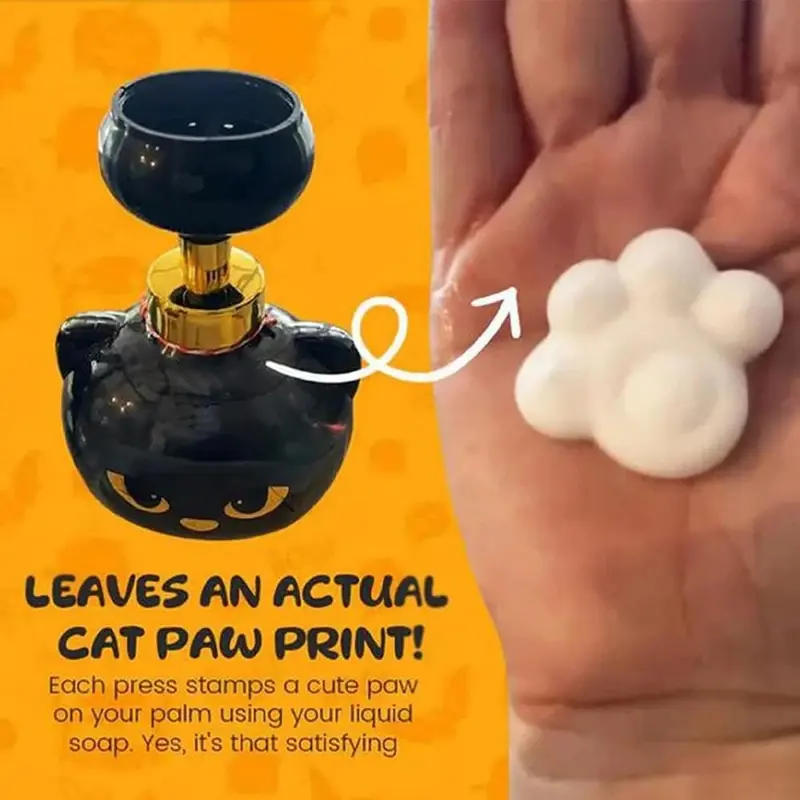 Cute Black Cat Head Foam Soap Dispenser, Cat Paw Flower Shape Foaming Pump Bottle for Bathroom Kitchen Sink