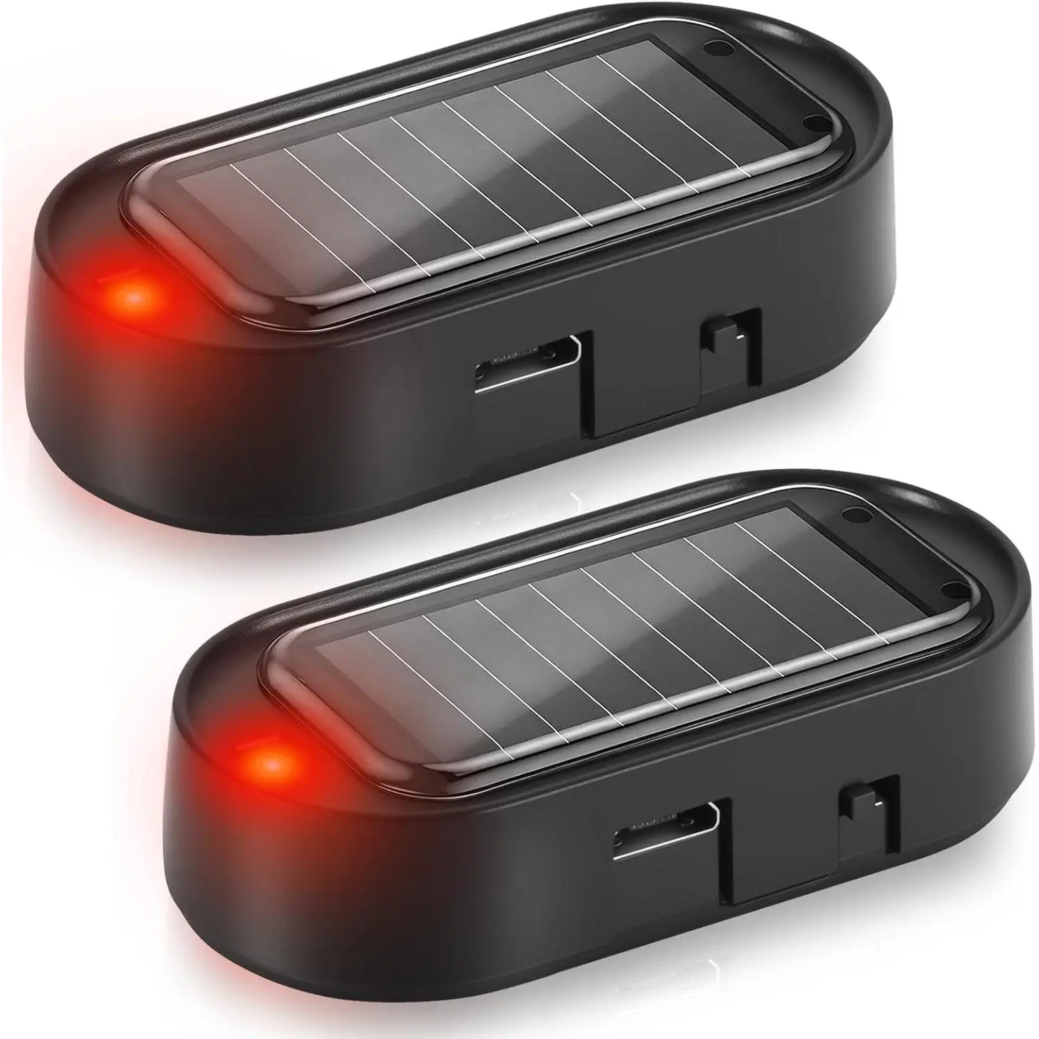 2-Pack Solar-Powered Car Dummy Alarm, Red Flashing LED Anti-Theft Security Light with Intelligent Sensing and USB Dual-Mode Charging, Alarm *2, Super Easy Installation, Anti-Theft Alert, Abs Plastic, Led Flashing