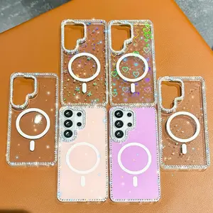 Compatible with S26U/S25/S24/S23 | Full-Coverage Anti-Scratch Anti-Drop Phone Case, Transparent Shiny Glitter Casing with Built-in Magnetic Function HNZ0040