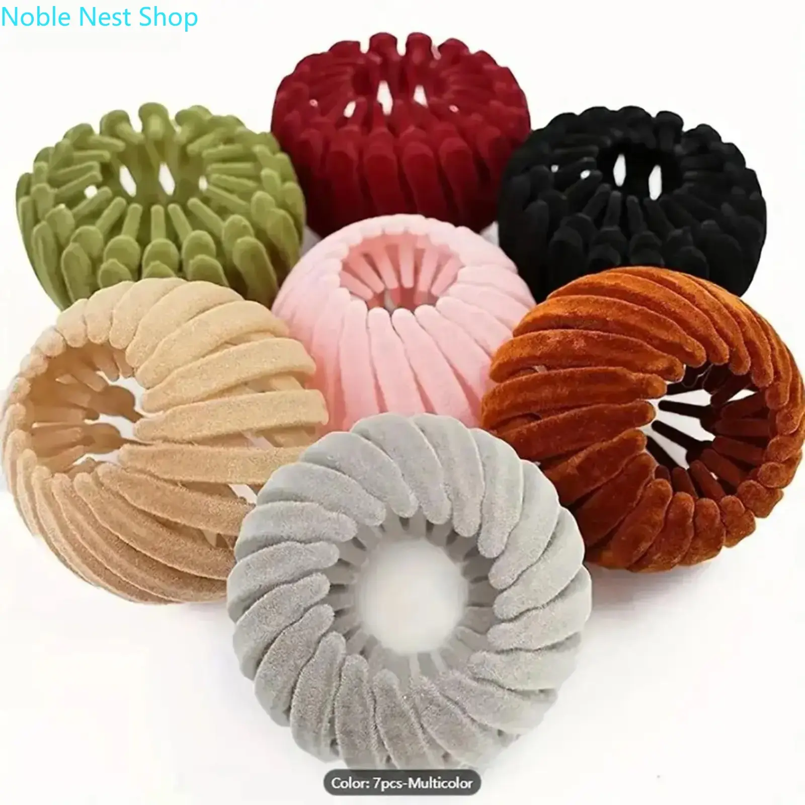 3/5/7 Pack Expandable Bird Nest Hair Holder, Velvet Lazy Bun Clip Ponytail Fastener for Women