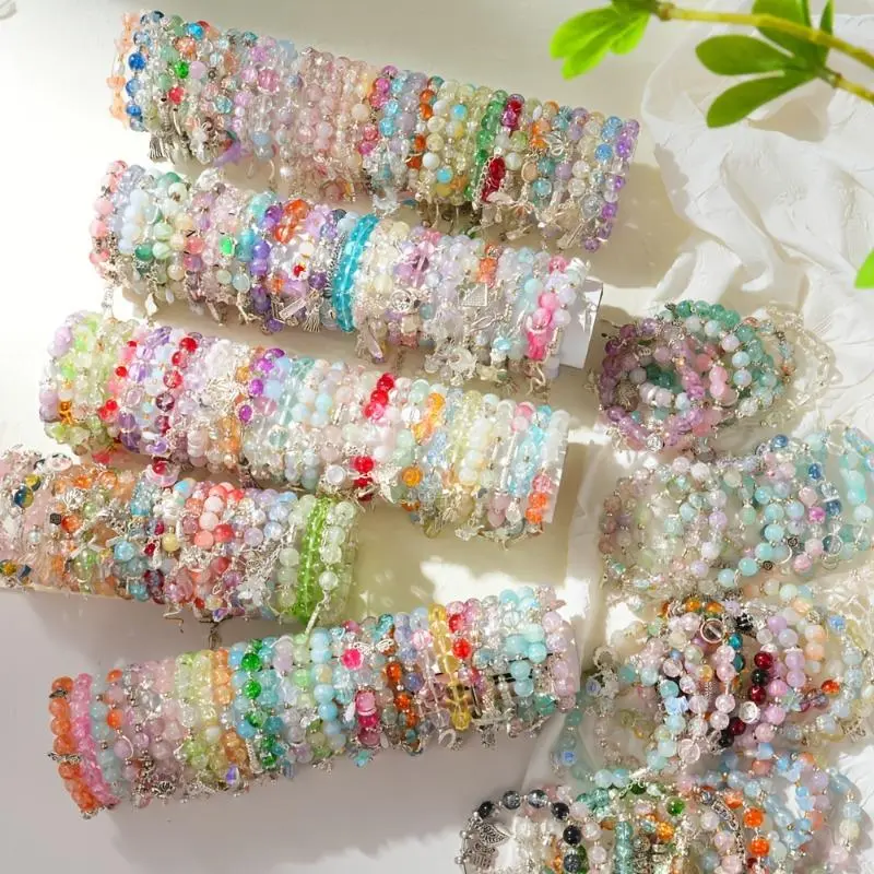 Elegant Glass Bead Stretch Charm Bracelet Set (15/30pcs) - Exquisite Trendy Bracelet Stacks with Floral, Heart, Star, Butterfly Charms, Unisex Everyday Wear Costume Jewelry Accessories, 15/30pcs to Gift