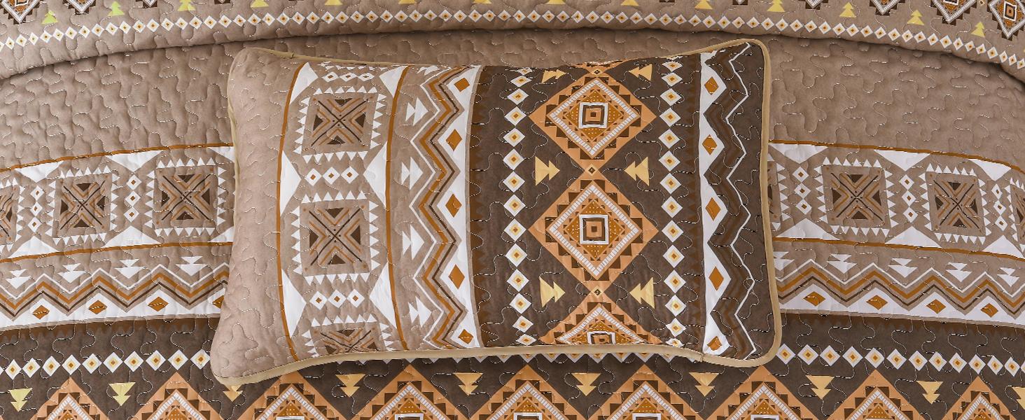 Boho Set Queen Size,3 Pieces Brown Printed Bedspread Coverlet Set,Lightweight Microfiber Bedding Set with 2 Pillowcases,96"*90"