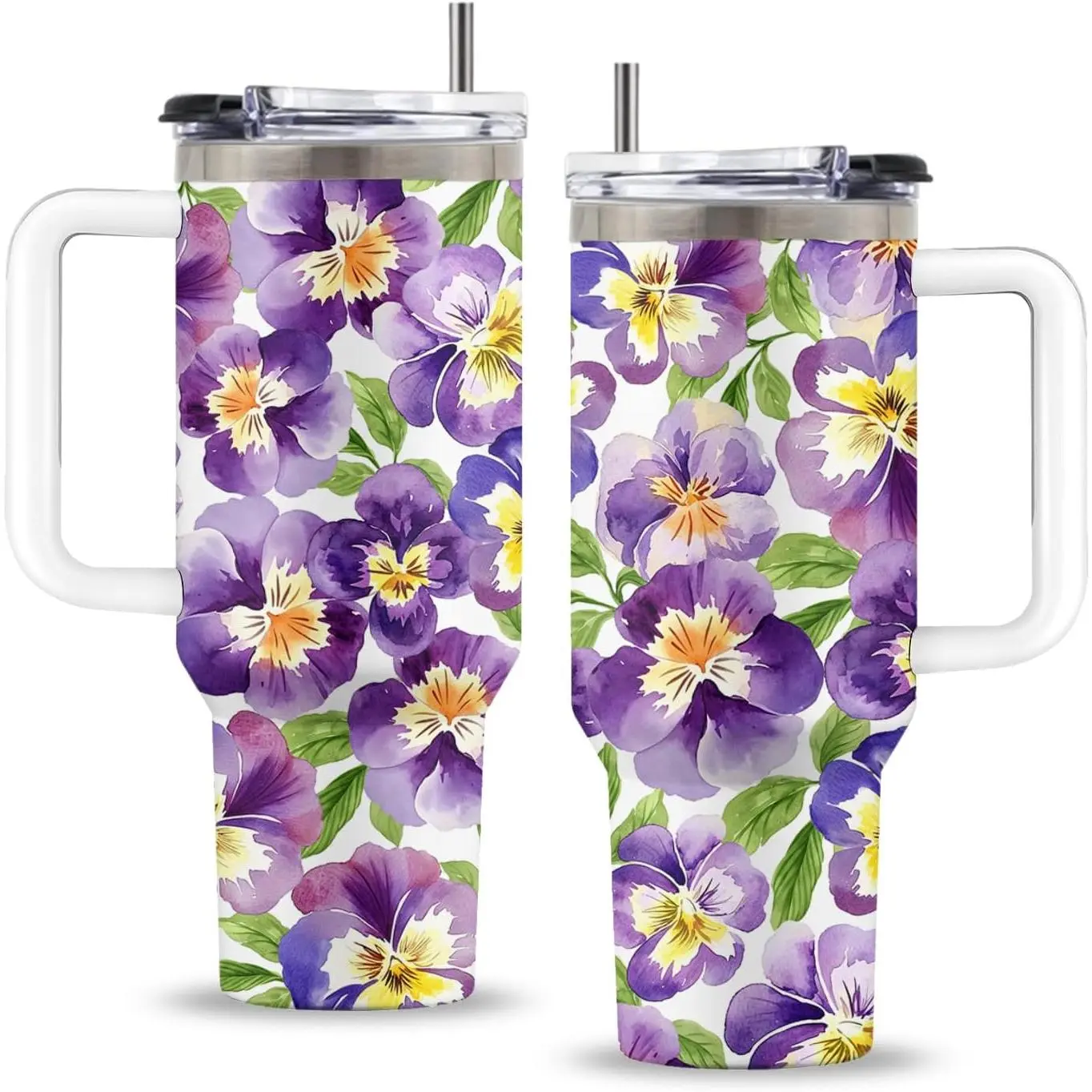 Hibiscus 40oz Stainless Steel Insulated Vacuum Flask Set, Portable Leakproof Sport Cup with Handle & Straw, Coffee Travel Water Bottle for Thanksgiving & Christmas Gifting (Hibiscus Lovers)