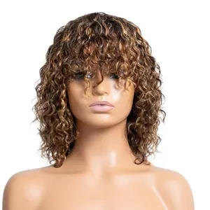 1 piece of wig for African women, black short curly hair with bangs, hand wrapped small curly hair, synthetic full head cover, suitable for parties, street parties, festivals, wearing, giving friends and family gifts