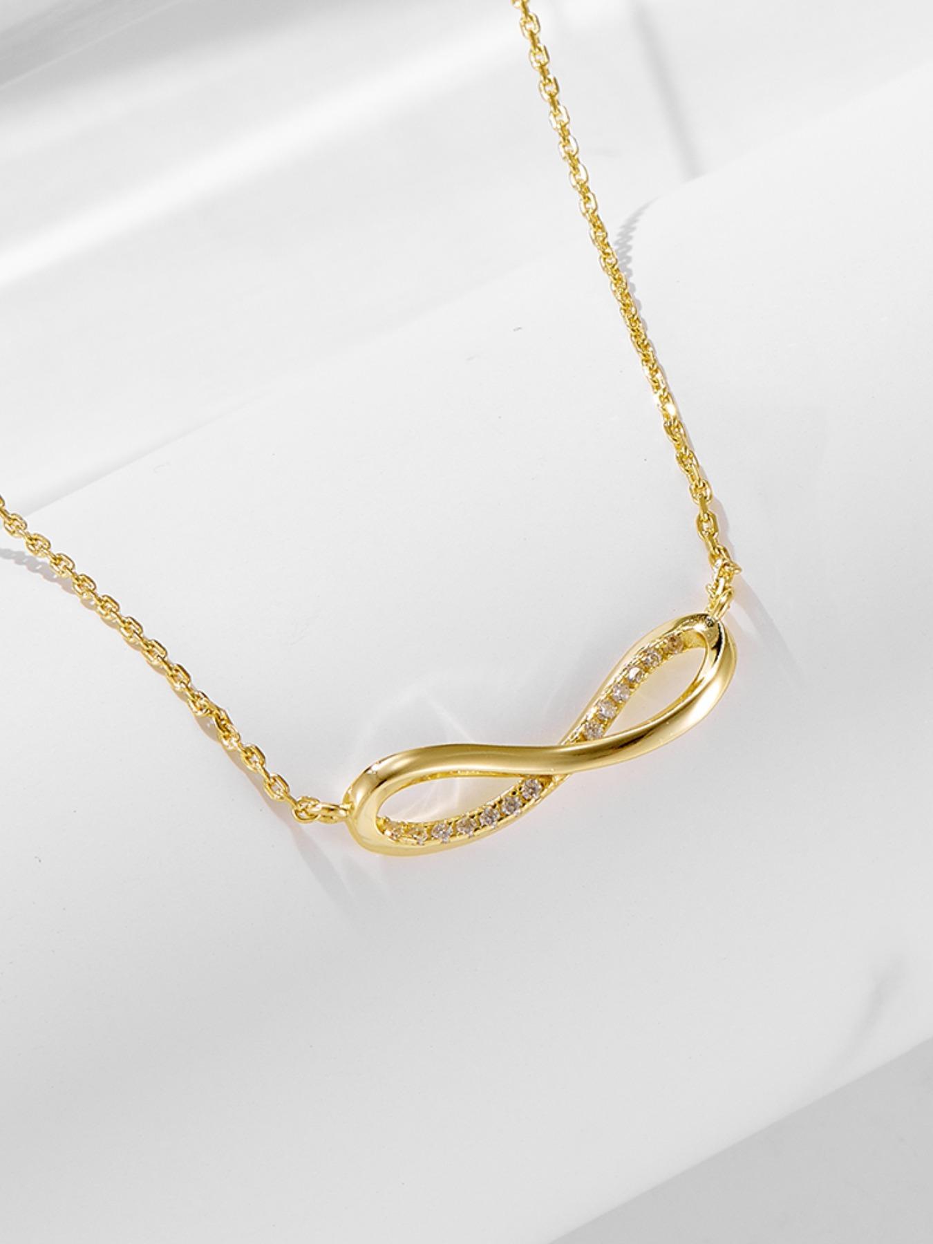 S925 Sterling Silver Infinity Symbol Design Pendant Necklace, Artificial Zircon Decor Necklace for Women & Girls, Trendy All-match & Exquisite Jewelry for Birthday Gift