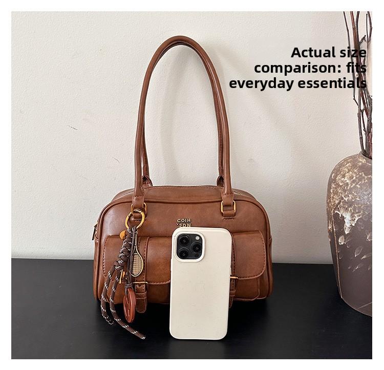 Women's Solid Color Shoulder Bag, Fashionable Large Capacity Shoulder Bag with Charm, Casual Versatile Commuting Bag for Daily Used SpringStatements