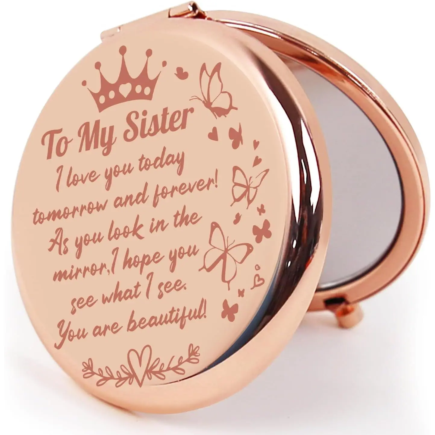 Compact Mirror Round 2.6” Metal Double Sided 1X/2X Engraved Pocket Mirror Gifts for Women Mom Wife Sister Daughter Niece Granddaughter (RGCn01)