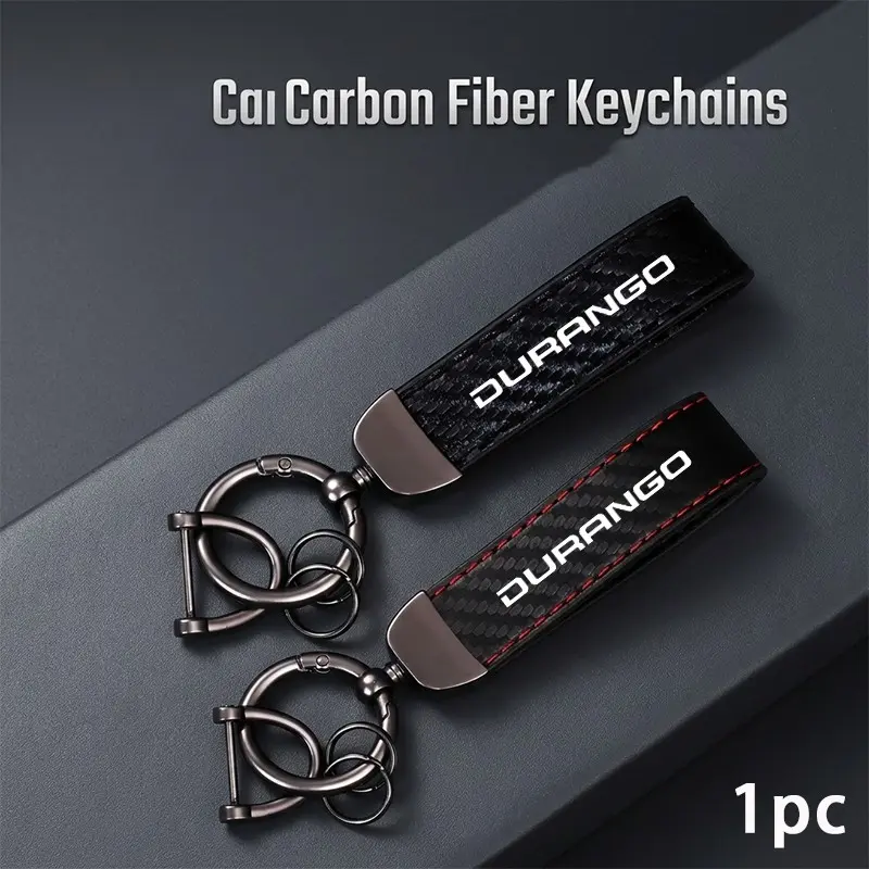 Dodge Durango Car Keychain, Carbon Fiber Texture PU Leather, Metal Key Ring, Durable, Wear-Resistant, Scratch-Proof, Fashionable Car Accessories