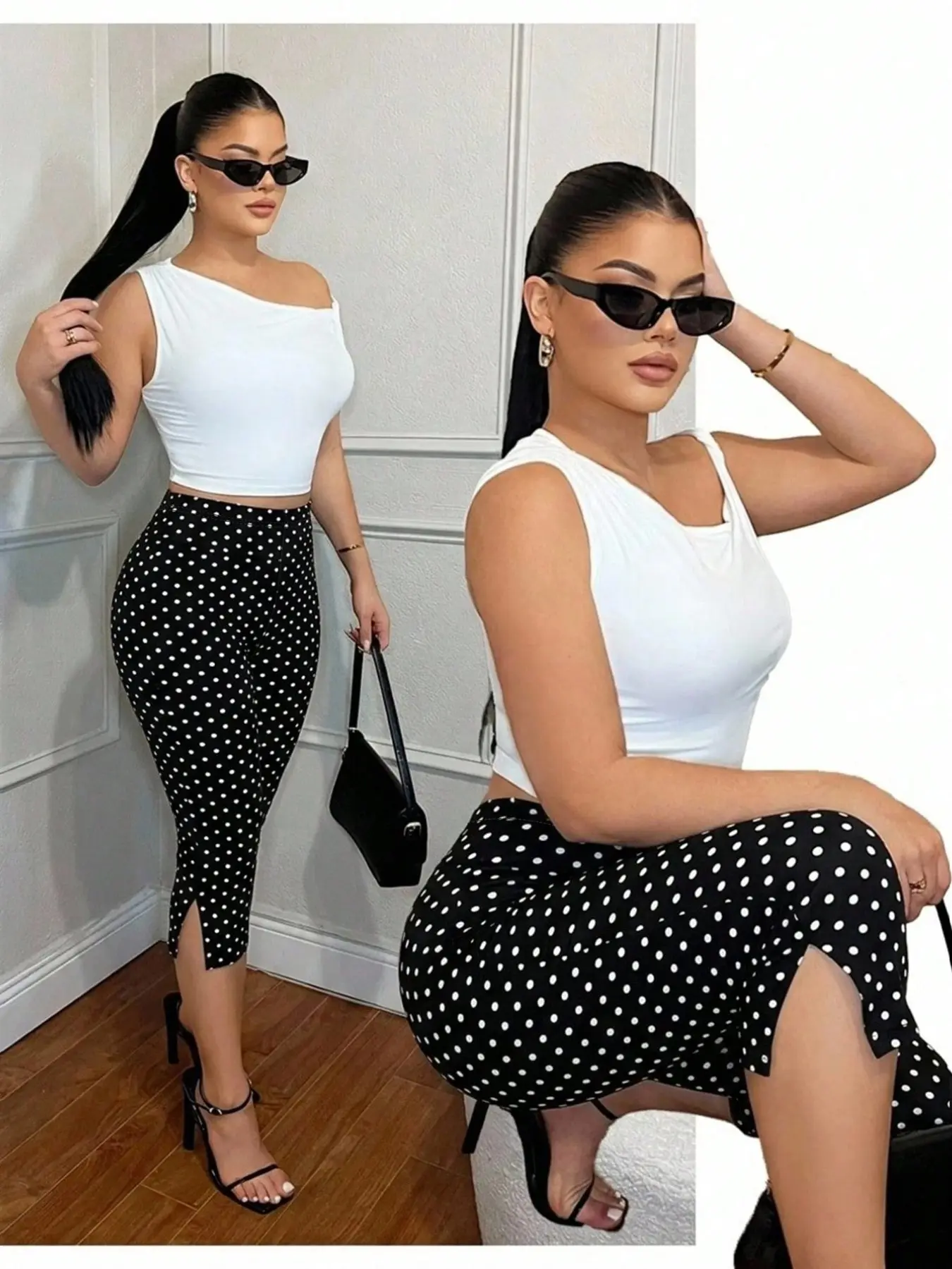 Women's Casual Sexy Ankle-Slit 7/8 Leggings, Polka Dot Pattern, Versatile Casual For Women, Suitable For Daily Street Wear, Suitable For Daily Commute, Dating, Gathering, Autumn/Winter/Summer, Party, Wedding, Beach, Graduation Ceremony, Fashion, Elegant,