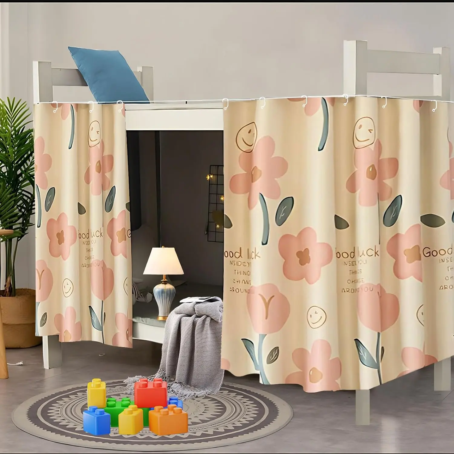 2 count Thickened Bunk Bed Curtains for Bottom,Blackout Canopy Students Dorm  Room for Girls, Flower