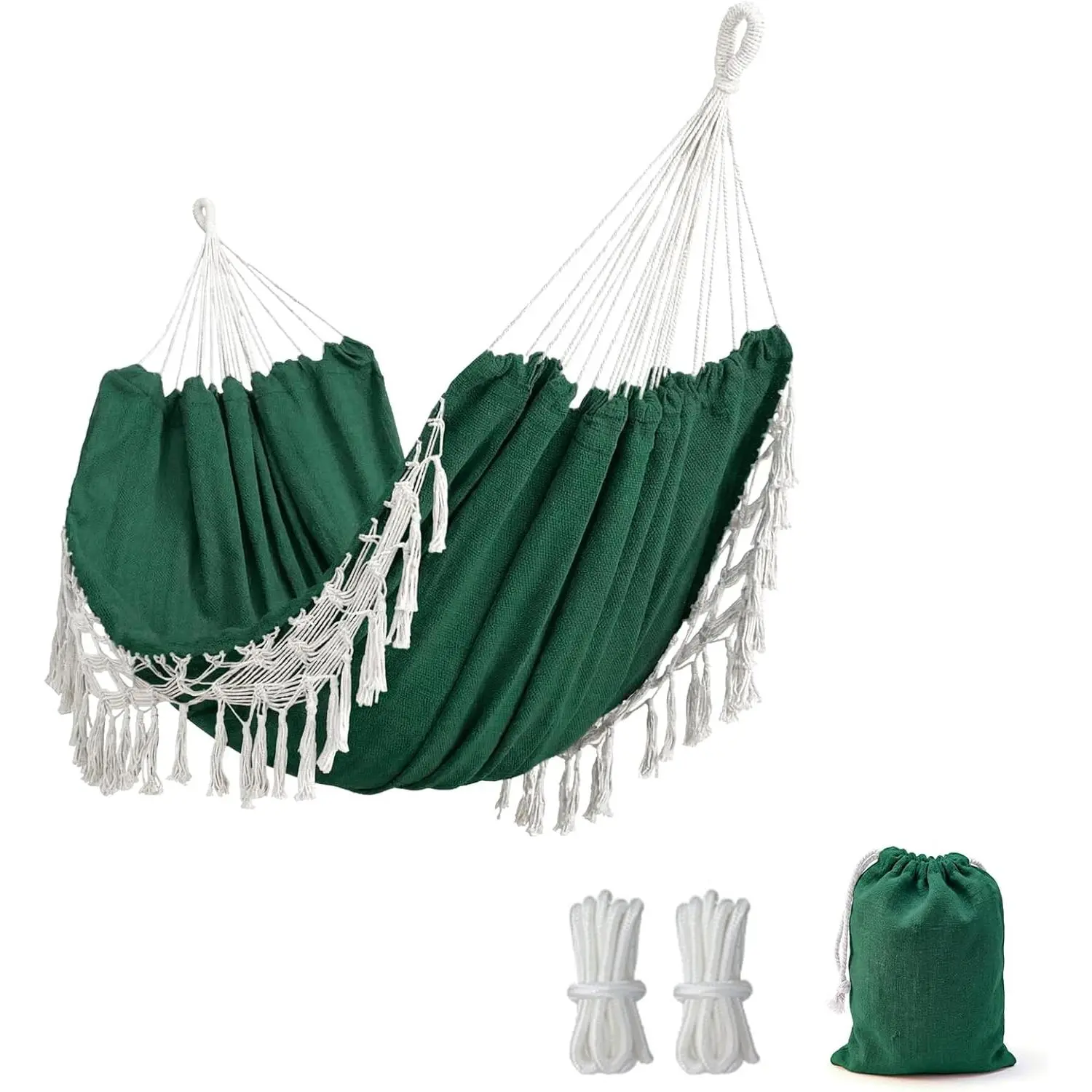 Hammock with Elegant Tassels for Patio, Yard, Beach Wedding Decor, Outdoor and Indoor Up to 450lbs Include Tie Ropes and Drawstring Bag (Green)