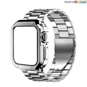 2 In 1 Stainless Steel Apple Watch Band & Protective Case Set For Ultra & Series 9–6, Polished Electroplated TPU Cover With Adjustable Metal Link Bracelet, Free Resizing Tool, Ideal For Business Office Daily & Summervibes Beach Outfits For Men Women