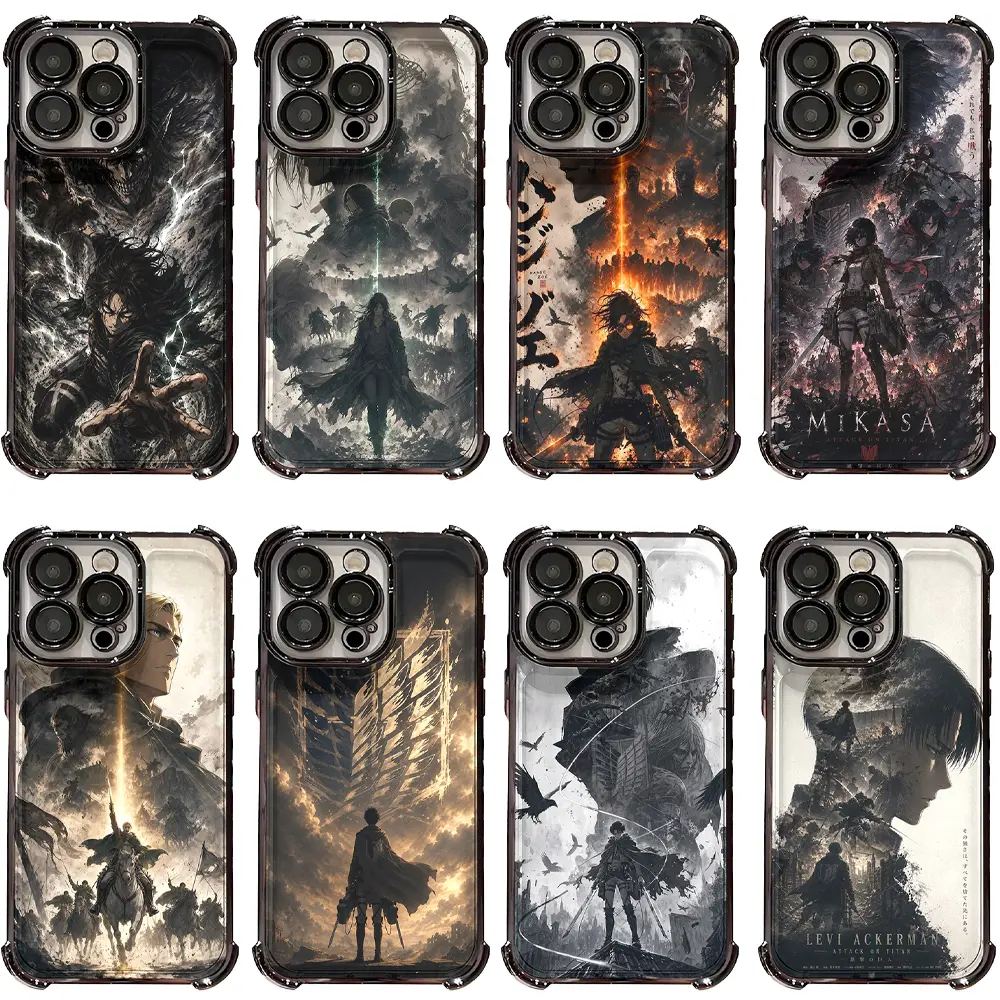 Attack On Titan Phone Case - Eren, Mikasa, Levi 8 Dark Ink Ruins Art Design - Clear, 4-Corner Shockproof Cover, Ideal Dark Anime Fan Birthday Gift for iPhone 17 Air, 16 Pro Max, 15, 14 Plus, 13, 12, 11