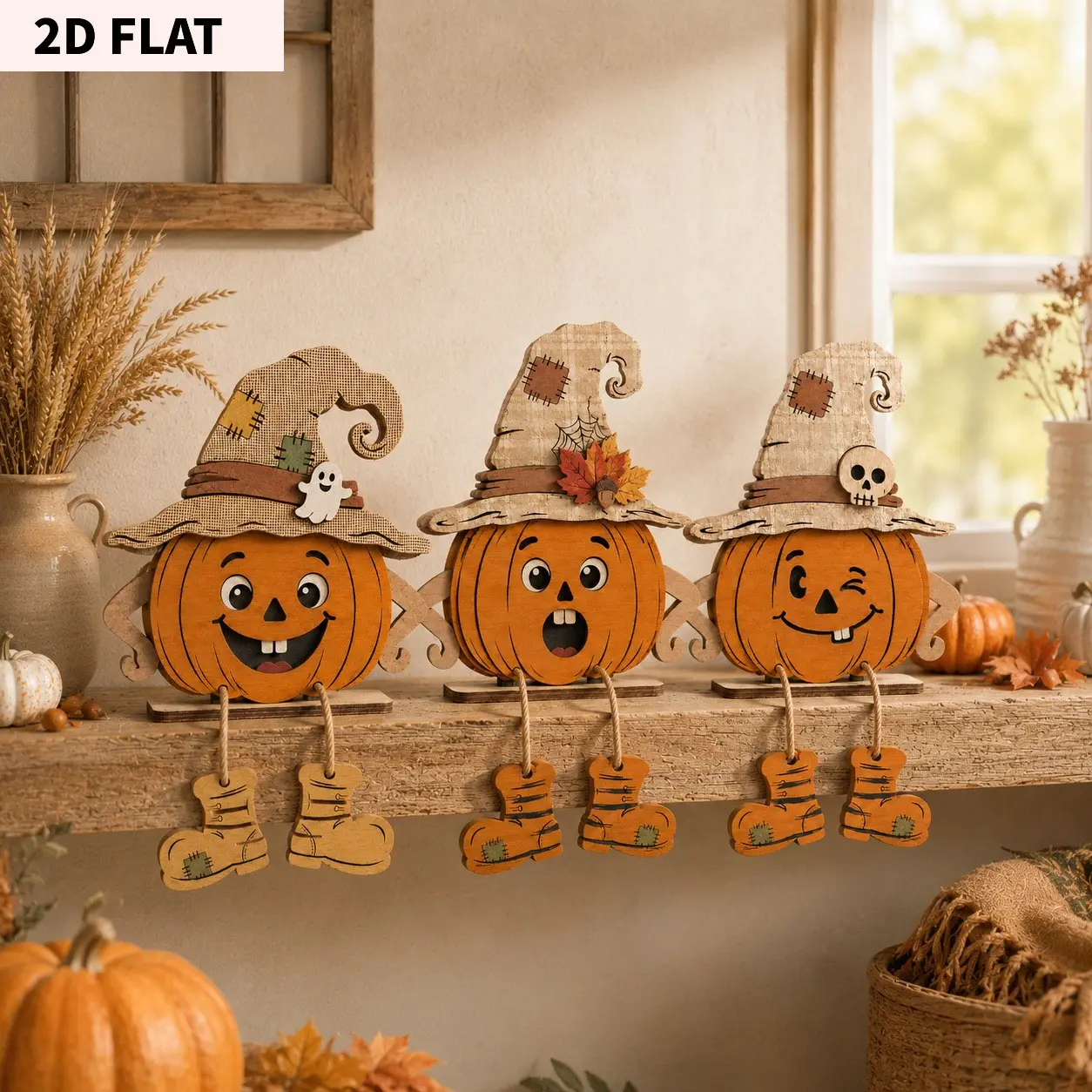 Autumn Wooden Decorative Plaques Set, Thanksgiving Wall Decoration, Halloween Pumpkin Theme Hanging Art, Three-Piece Set