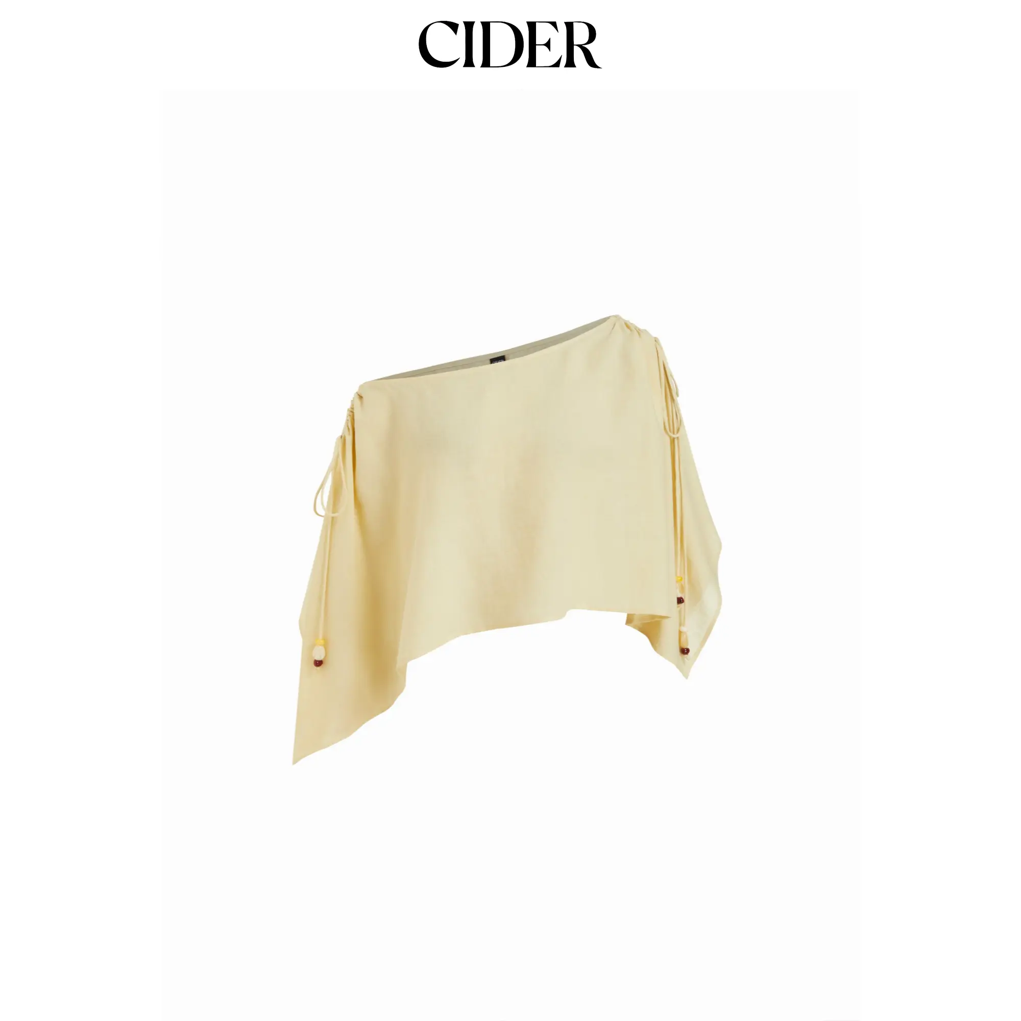 Cider Linen-blend Asymmetrical Neck Drawstring Cloak Sleeve Oversized Blouse