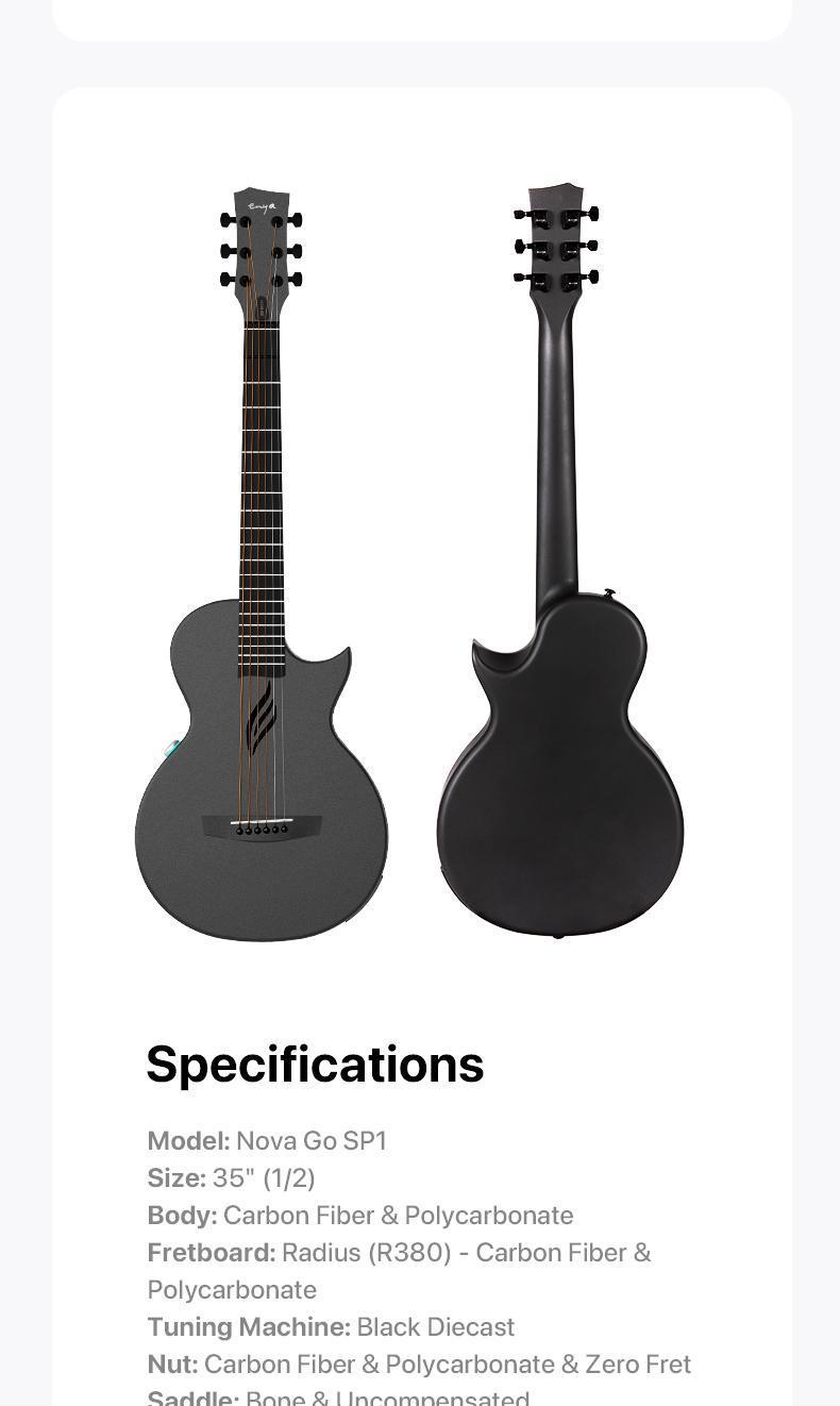 【Enya NOVA GO SP1 】 Carbon Fiber Travel Guitar 35" Acoustic Electric with Smart AcousticPlus Technology Built-in Effects USB Recording Bluetooth Speaker Beginner Bundle Gig Bag Accessories guitar for beginners
