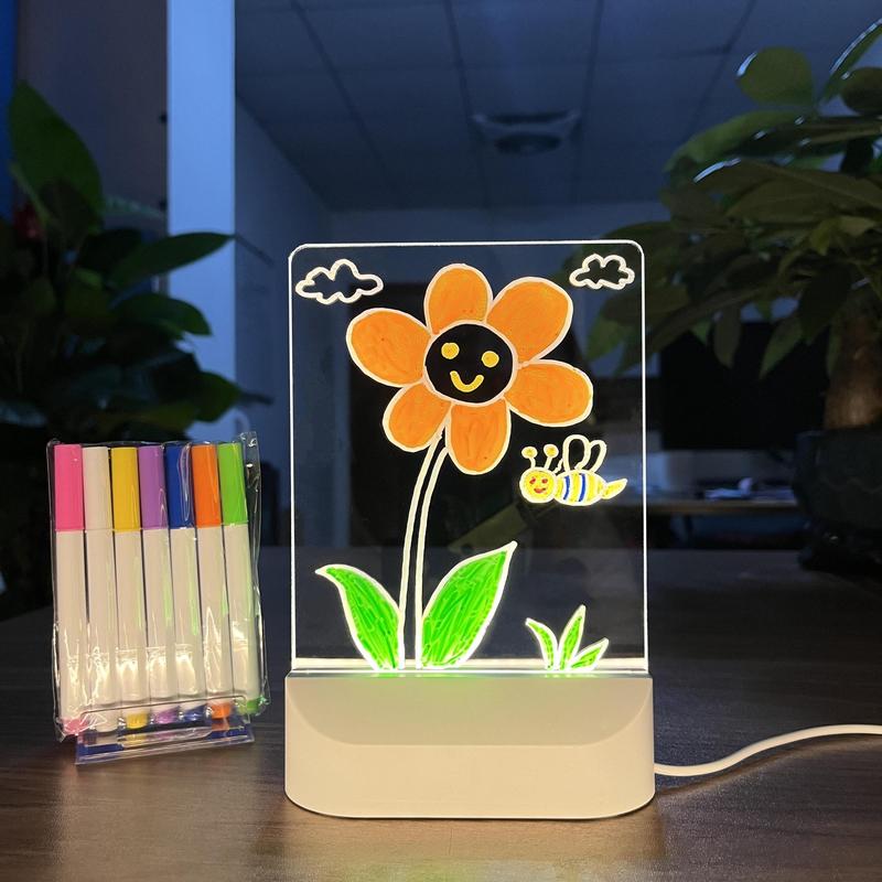 Acrylic LED Writing Planning Board with Light, 1 Count USB Rechargeable Memo Tablet Letter Note Doodle Whiteboard with Stand, Glowing Acrylic Message Board