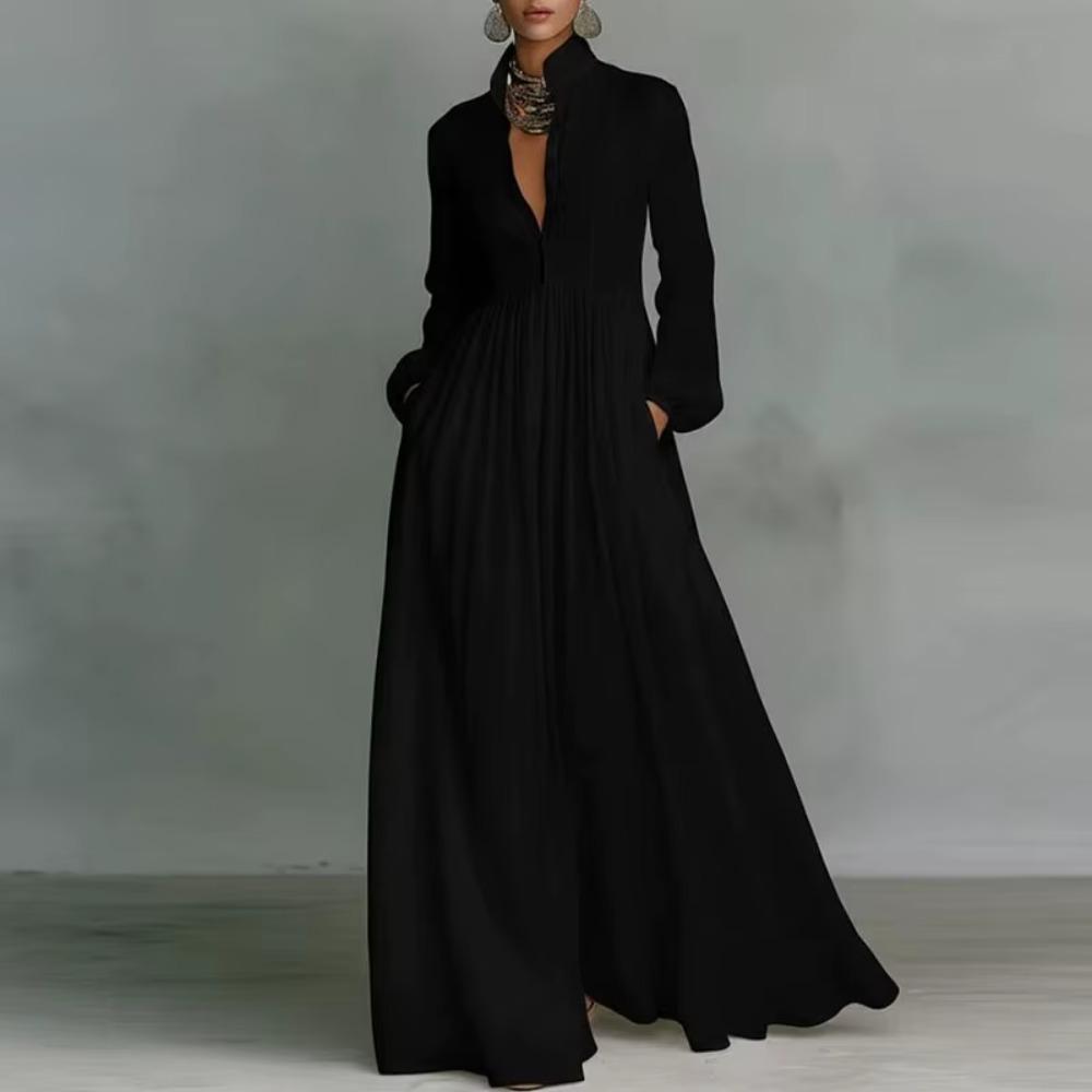 Elegant Boho Maxi Shirt Dress for Women Long Sleeve Button Down Flowing Pleated High Waist Loose Fit Resort Vacation Dress Spring Summer 2026 Trend Breathable Fabric - Beach, Casual Lightweight