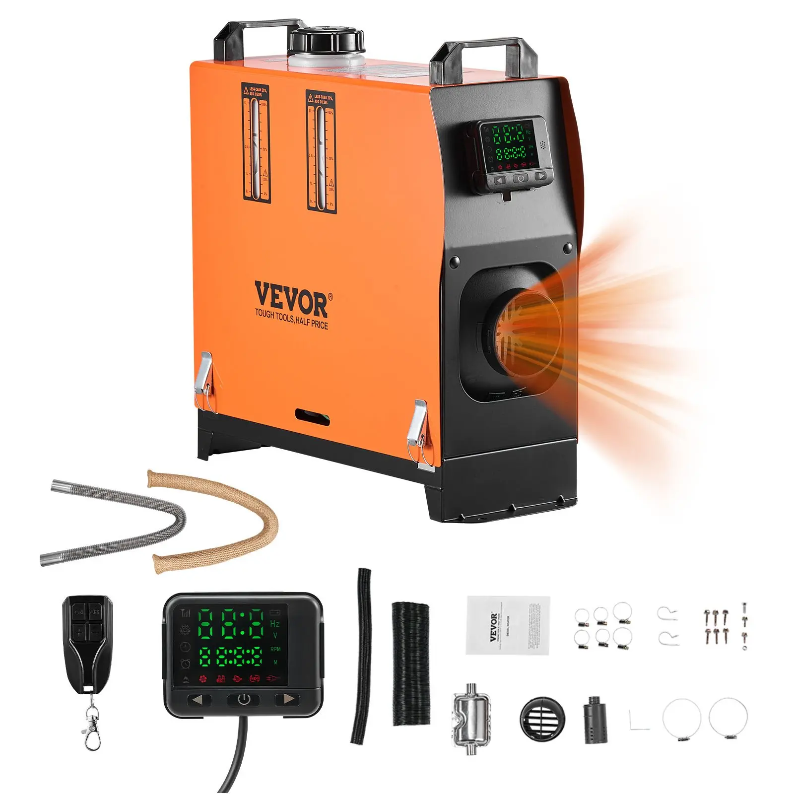 VEVOR Diesel Air Heater, 8 kW DC12-24V, Fast Heating Diesel Parking Heater with Remote Control and Color Digital Display, Low Noise, Voice Announcement, for RV, Truck, Camper, Van, Boat and Trailer