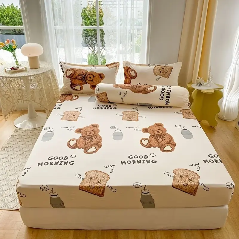 Three Cartoon Bear Bed Sheet Set, Soft Comfortable Breathable Bedding Set, Deep Pockets, for Bedroom Guest Room School Dorm Decor