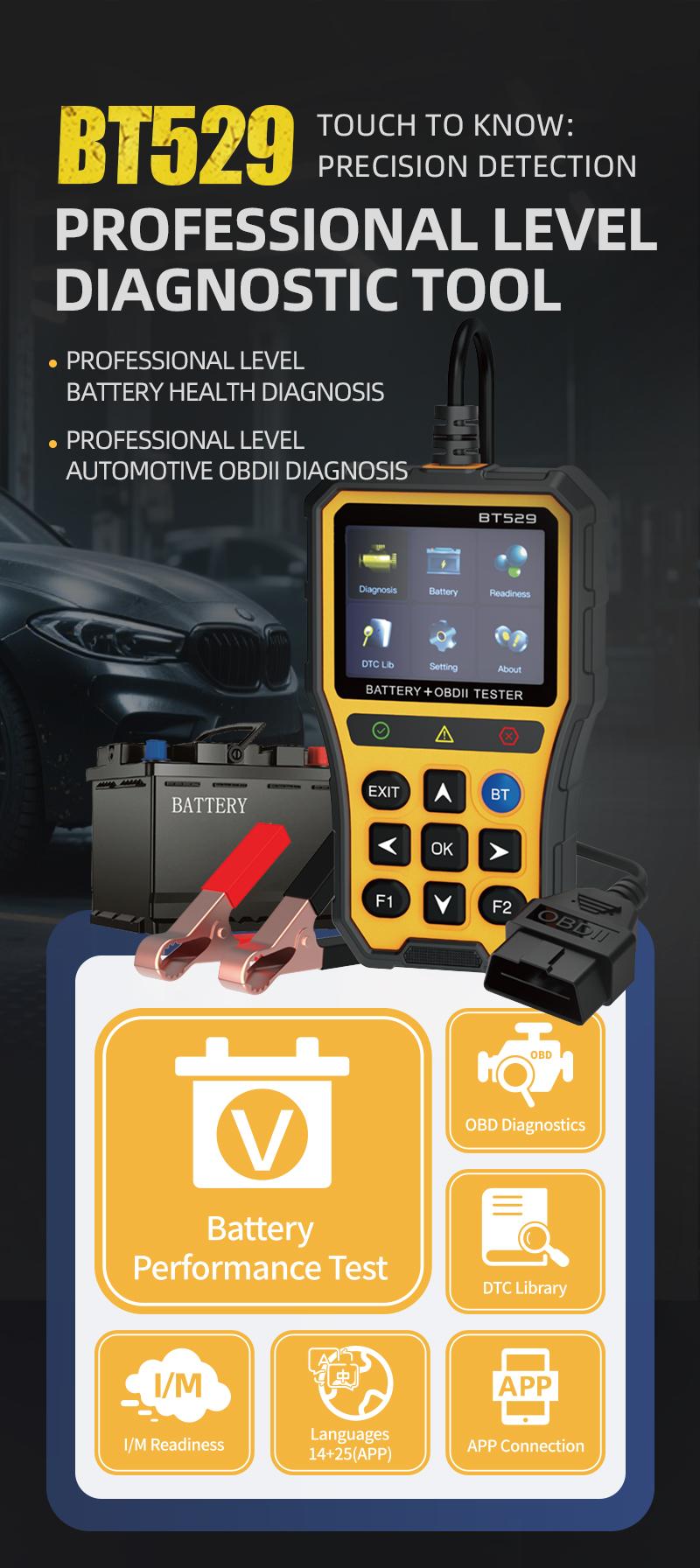 Hexibii 2-in-1 OBD2 Scanner Car Battery Tester ,PRO OBD2 Scanner Diagnostic Tool, Car Code Reader with Battery Tester, Check Engine Code Reader with Reset OBDII, Real-Time Date, DTC Lookup, Scan Tool for All OBDII Protocol Cars Since 1996