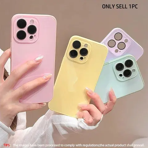 Macaron Color Glass Phone Case for iPhone 18 /17/16 Pro Max/15/14/13/12/11 Pro Max, Ice Cool Cooling Shockproof Protective Cover, Drop Proof Cover