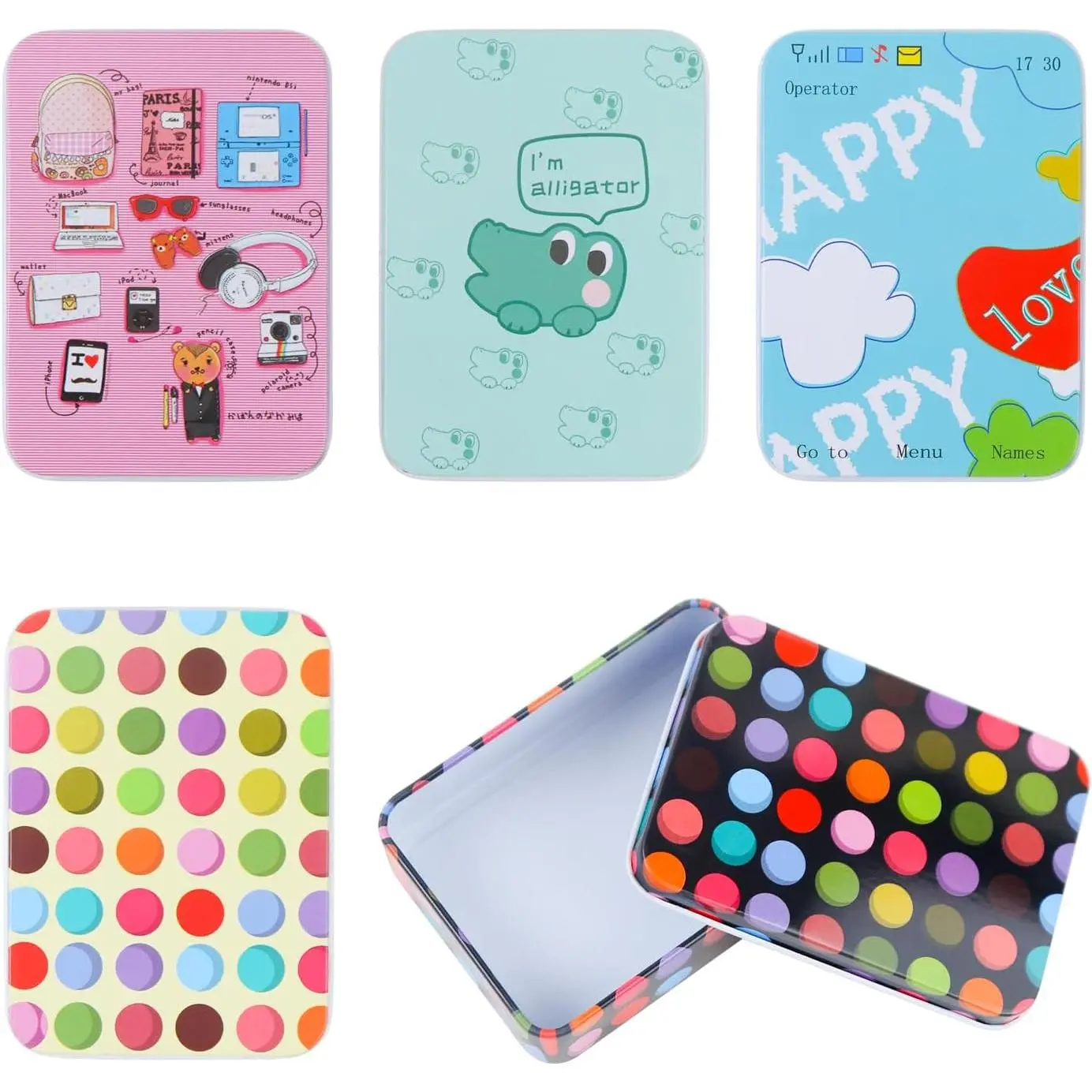 5 count Mini Tin Boxes with  Rectangle Trinket Tinplate Boxes Small Candy Containers Organizer Box for Candies, Earrings, , Craft