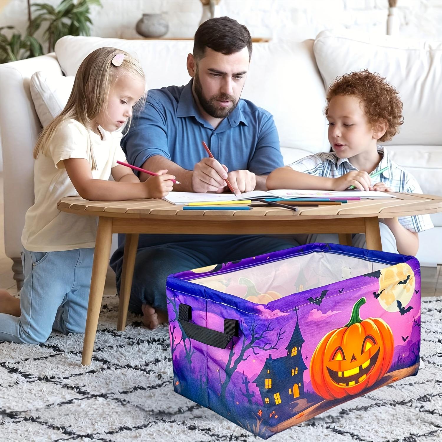 Halloween Pumpkin Design Collapsible Oxford Fabric Hamper, Square Foldable Storage Basket With Handles, Multipurpose Organizer Bin, Gift Basket Teacher Basket Book Basket, Halloween Basket, Fall Basket, Halloween Baskets, Spooky Basket, Laundry Baskets