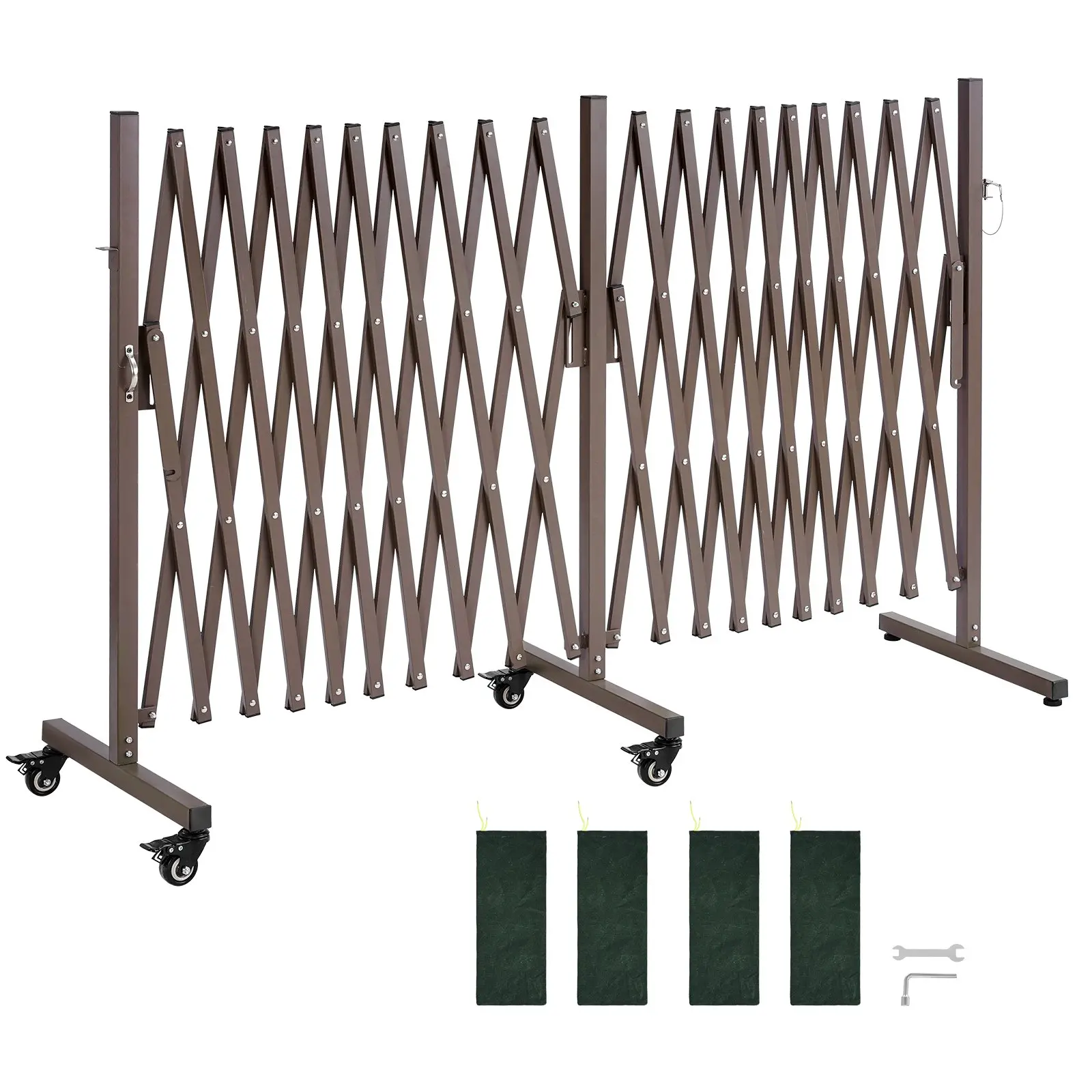 VEVOR Double Expandable Barricades - 20FT Expandable Safety Barrier with Locking Casters, Portable Folding Metal Traffic Fence, Flexible Mobile Portable Gate for Patio Garden