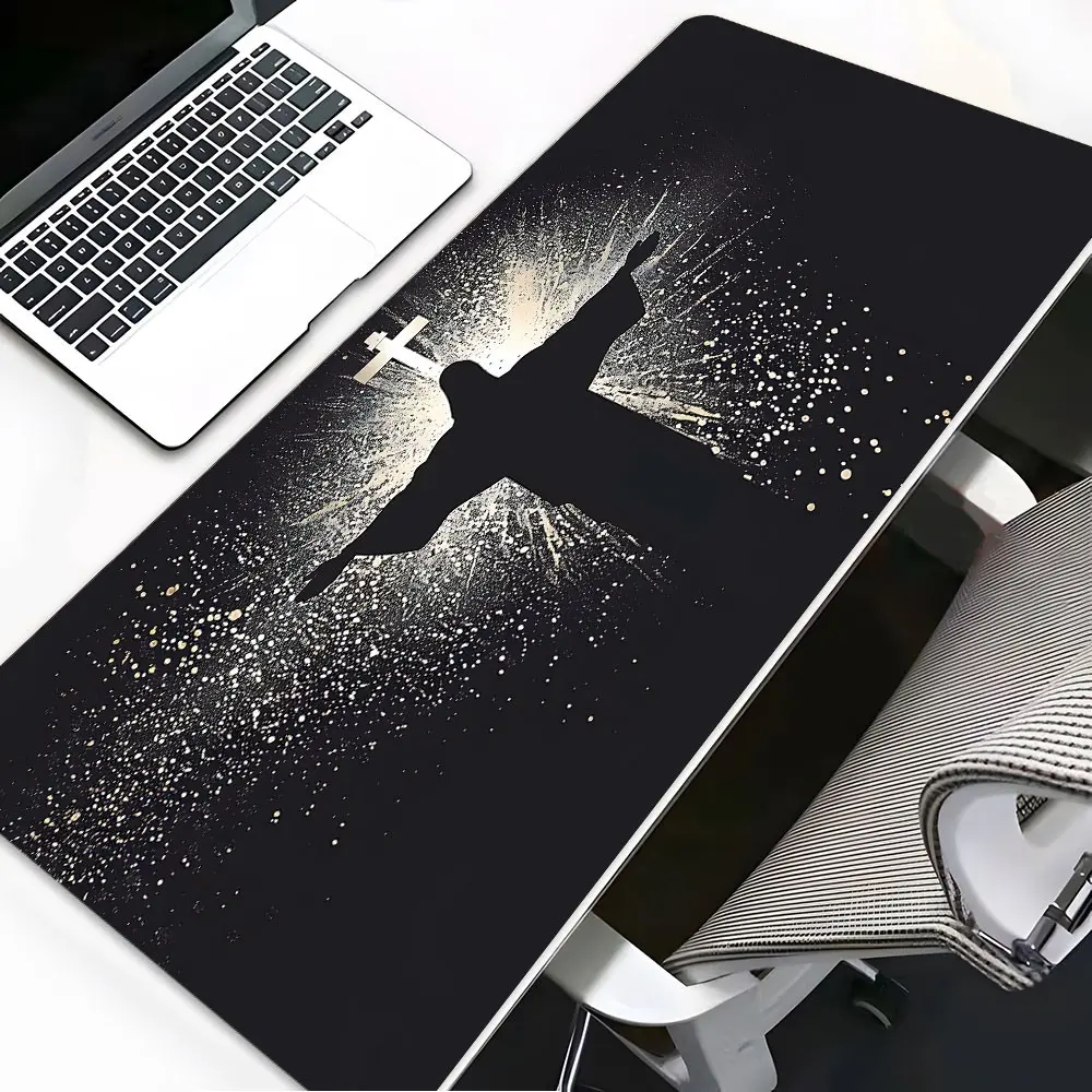 1 Piece Jesus Cross Christian Faith Desk Mat,Minimalist Large Desk Mat For keyboard And Mouse Pad,Full Desk Coverage Anti-slip Rubber Base Stitched Edge,Office Desk Suitable For Office Home PC Laptop Work Perfect Gift For Men Women