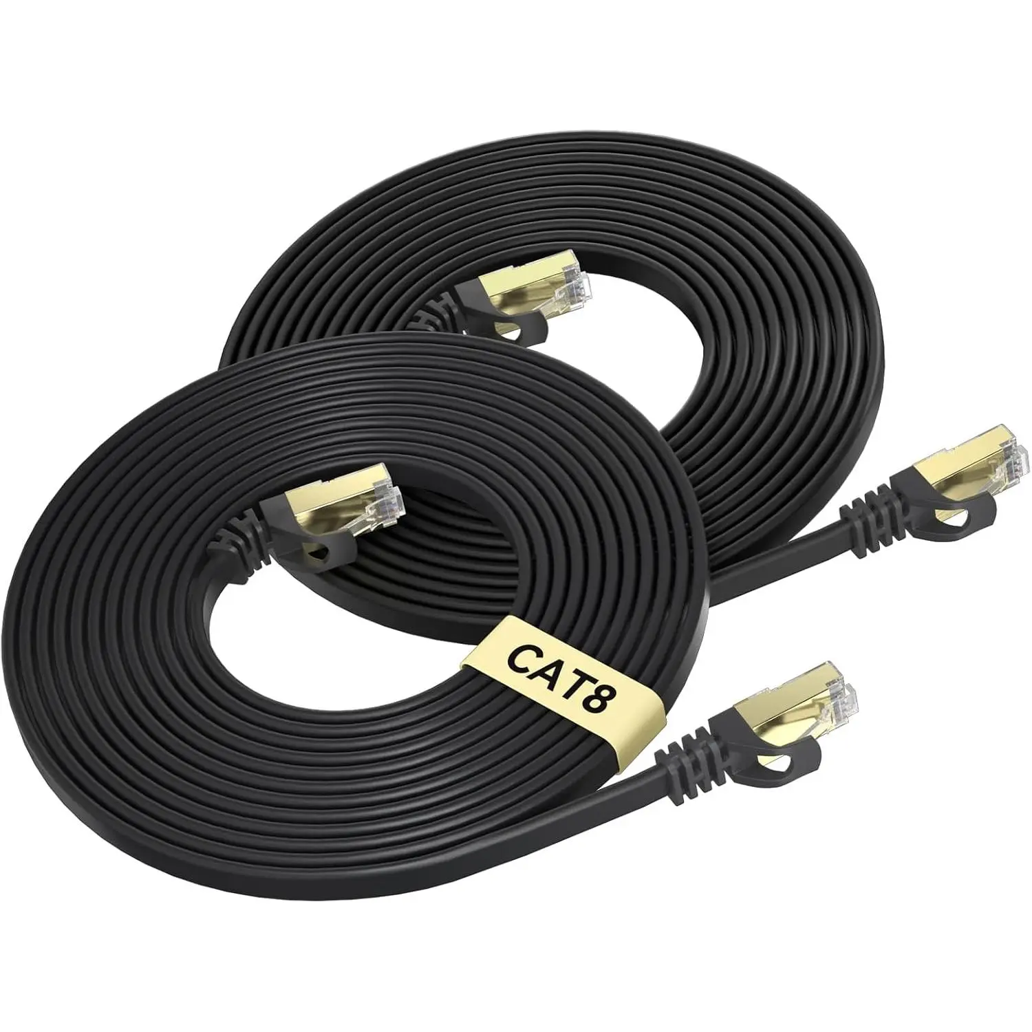 8 Ethernet  1 FT 2-Pack, 40Gbps 2000MHz Cat8 High Speed Flat Internet Network Patch Cord, SFTP Shielded LAN Wire with  Plated RJ45 Connector, Outdoor Indoor, for Router- 1FT Black