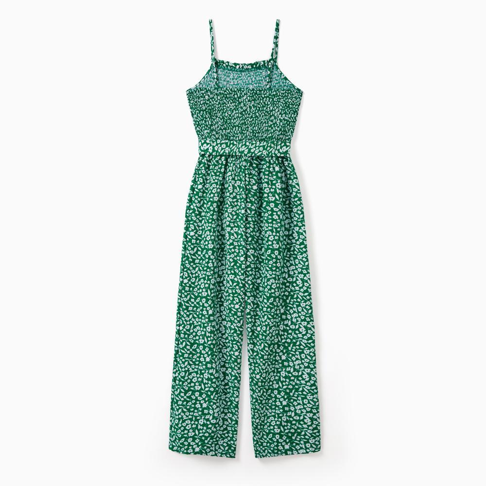 PatPat Matching Floral Print Green Smocked Strap Jumpsuits for Mommy and Me PatPat Matching Floral Print Green Smocked Strap Jumpsuits for Mommy and Me