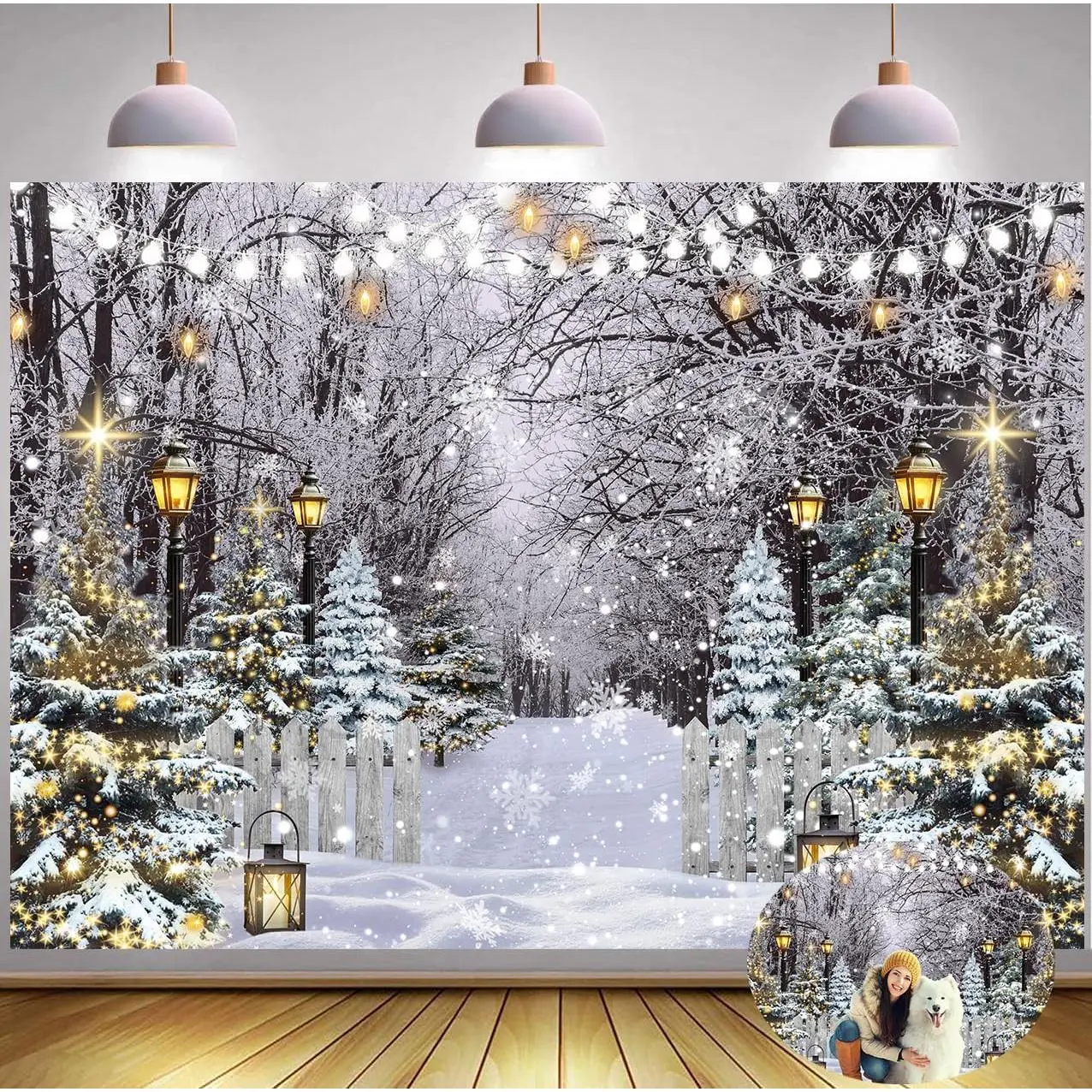 Winter Wonderland Scene Backdrop 7x5FT Winter Snowflake Christmas Tree Forest Scene Photography Background Snowy Xmas Party Decorations Supplies Photo Props