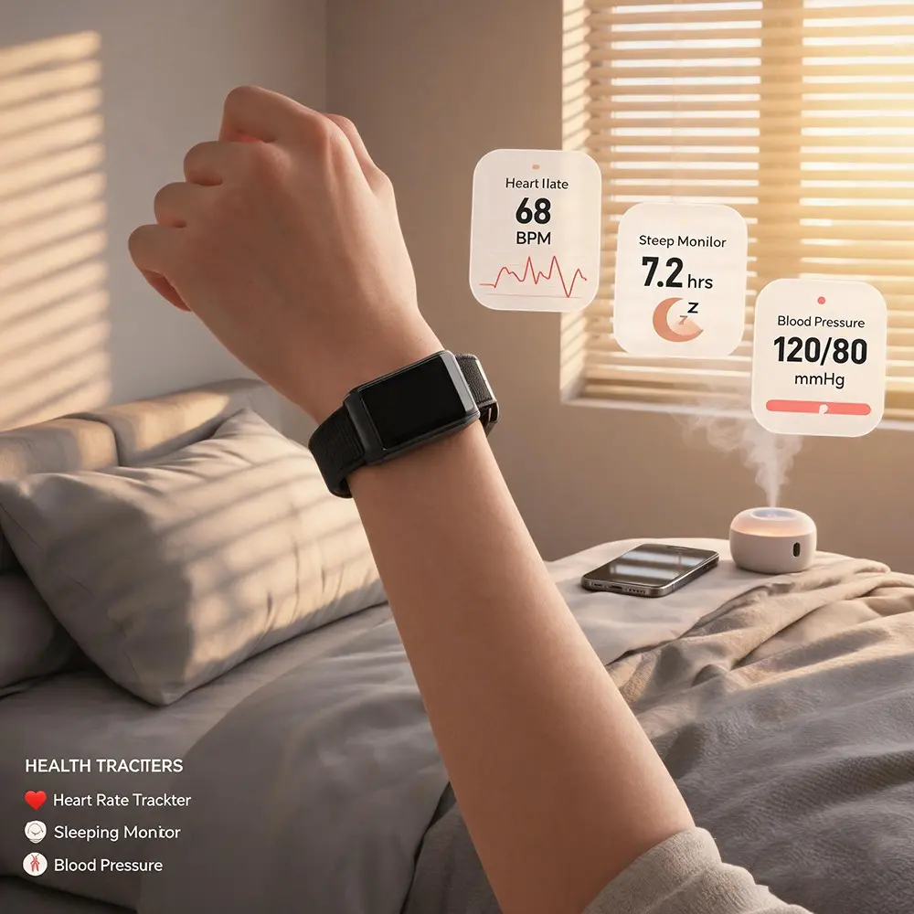 Activity Tracker with Alarm Clock Reminder, Screenless Smart Bracelet,Fitness Tracker ,with Message Reminder,Heart Rate Monitoring, Sleeping Monitor,Blood Pressure,Calling Reminder,11+Sport Modes, Compatible Android & IOS