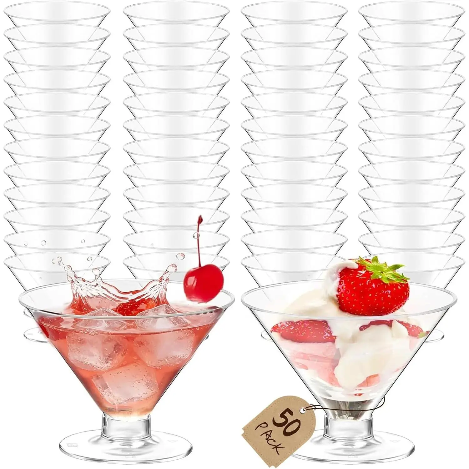 50 PCS 5oz Plastic Disposable Martini Glasses, Non-Slip Cocktail Glasses for Summer Parties Wedding, Ideal for Wine Ice Cream Fruit