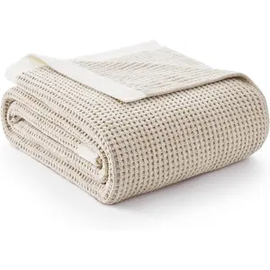 Chenille Throw Blanket, Soft Cozy Waffle Throw for Couch & Sofa, Warm Yet Lightweight, Breathable All-Season Throws for Women Men, Housewarming, Birthdays, 50"x60", Beige