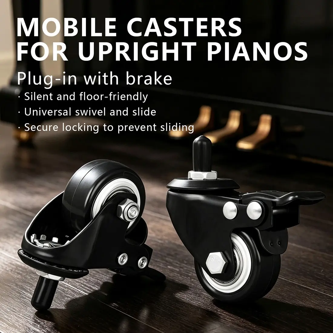 O-27 Upright Piano Casters, Durable Abs Nylon, Silent Shockproof, Smooth Weight-Bearing Replacement Wheels, Ideal for Piano Repair & Transport
