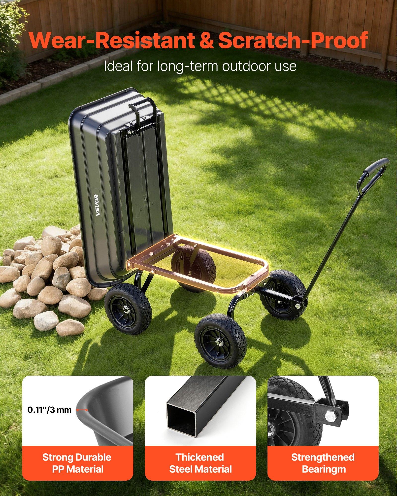 VEVOR Garden Dump Cart, 600 lbs Poly Dump Cart, Garden Carts Dumps Wagon with 90 °   Quick-Dumps Mechanism, 180 °   Swivel Wheels, 270 °   Flexible Rotating Bearings, Yard Wagon for Plants, Soil, Crops