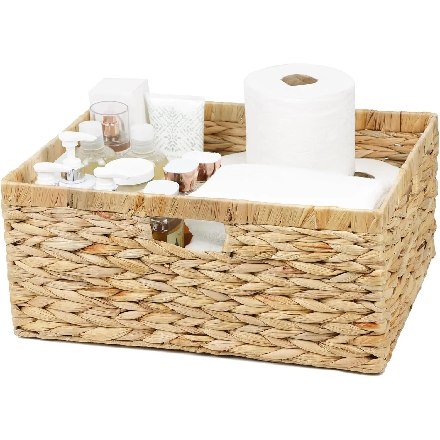 Extra Large Water Hyacinth Wicker Storage Basket, Rectangular Woven Bin with Built-in Handles for Pantry Shelf, Towel Blanket Storage, 16.5 x 13 x 7.5 InchesGift