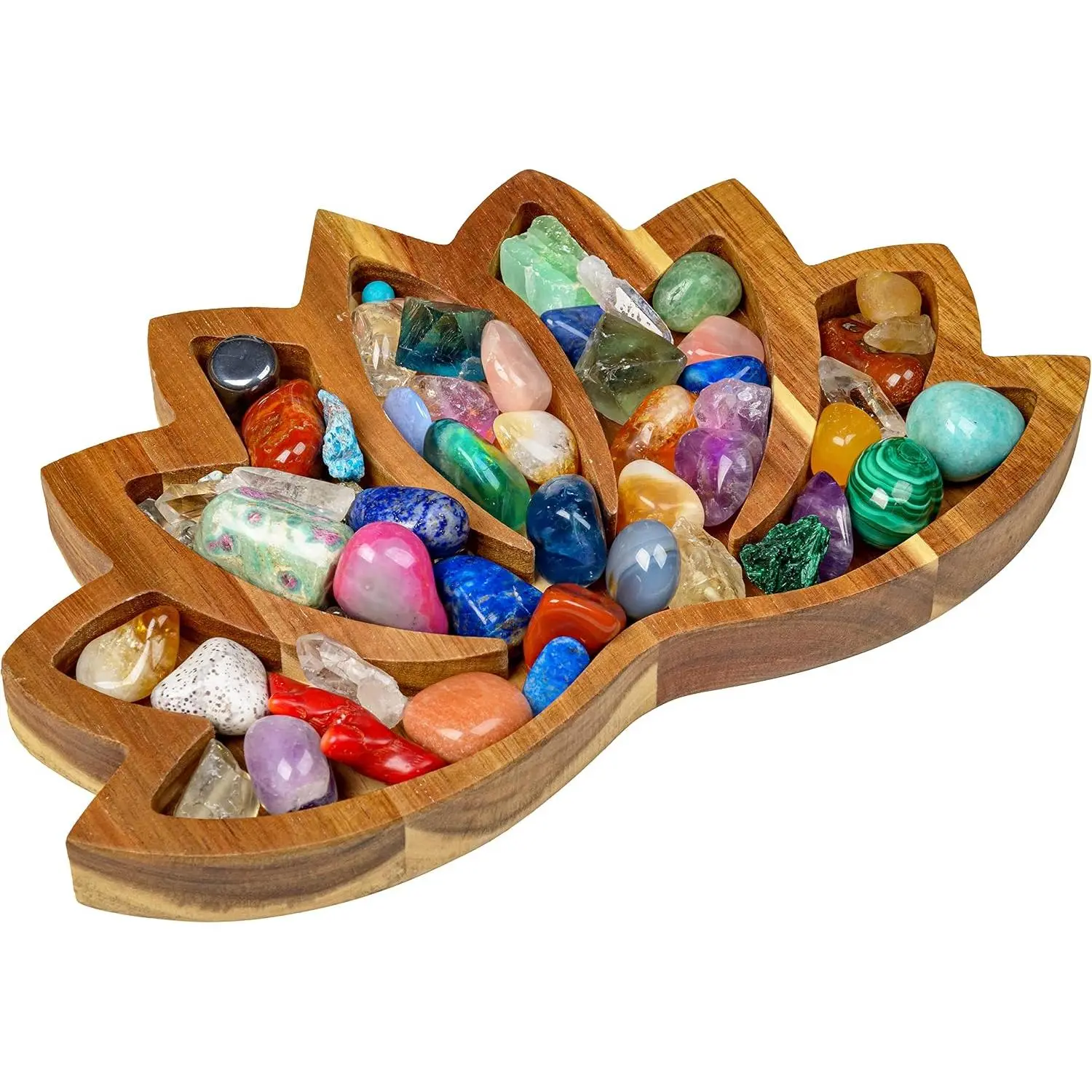 Crystal Display Tray - Showcase Your Gems, Healing Stones & Treasures - 11"x7" Wooden Rock Bowl, Crystal Holder for Stones Display Shelf, Gemstone Rock Holder Charging Bowl (Horizon)