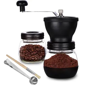 Manual Coffee Bean Grinder with Ceramic Burr, Hand Coffee Grinder Mill Small with 2 Glass Jars( 11OZ per Jar) Stainless Steel Handle for Drip Coffee, Espresso, French Press, Turkish Brew