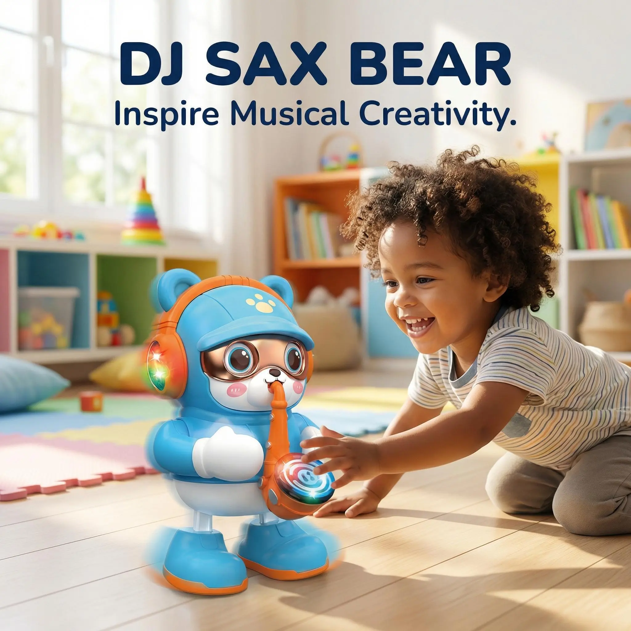 Interactive Dancing DJ Bear Electronic Pet Toy - Saxophone, Music, Flashing LED Lights, Electric Toy for Kids Ages 3-7,10-12, Fun Birthday & Holiday Gift