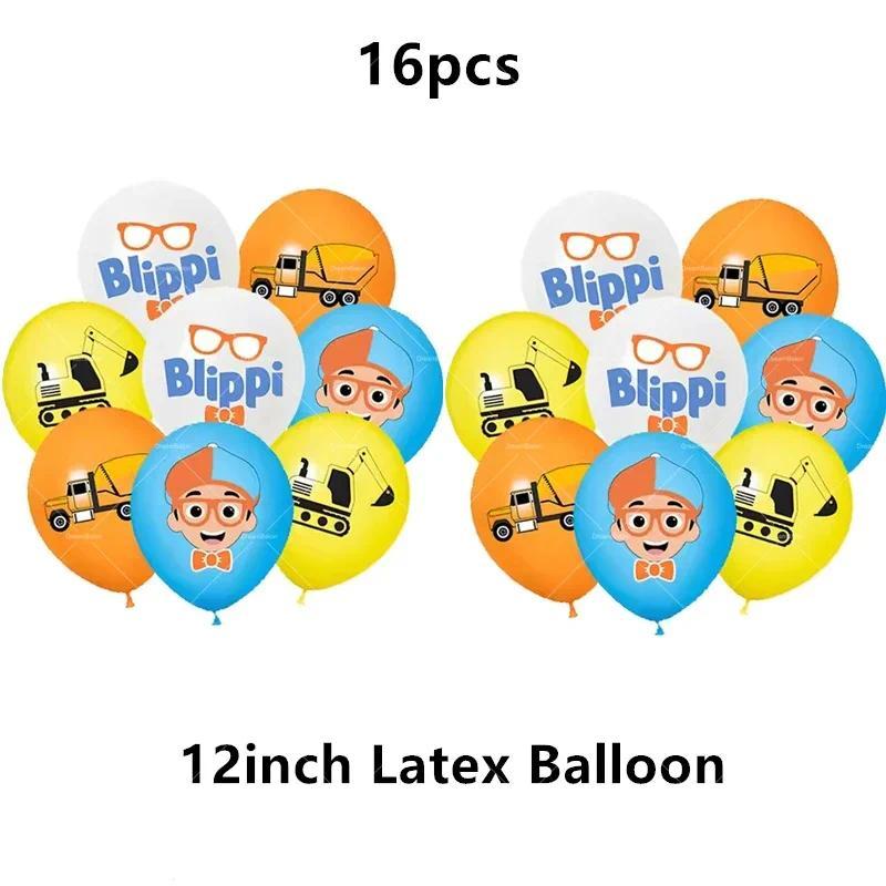 Blippi Balloons Happy Birthday Banner Decorations Party Supplies Backdrop English Teacher Cake Topper Cup Disposable Tableware
