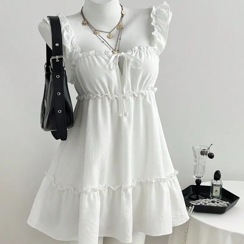 Women's Summer Sweet Cute Bow Tie Ruffle A-Line Sleeveless Casual Chic Dress, Simple and Chic Design, Perfect for Warm Weather