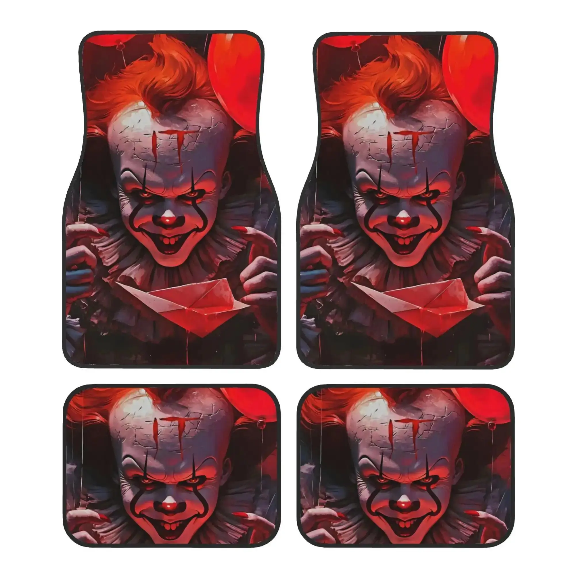 4pcs IT Pennywise Car Floor Mats - Pennywise Face Design With Red Eyes & Sharp Teeth, Durable All-Weather Floor Liners For Cars,, Automotive Floor Mats, Car Foot Mats