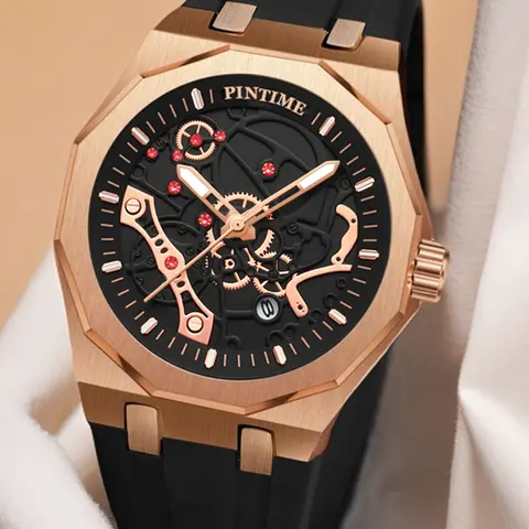 Men's Quartz Business Style Watch with Silicone Strap, Hollow 12-Sided Dial, Luminous Date Analog Wristwatch for All Occasions, Business Quartz Watches, Analogue Quartz Watch