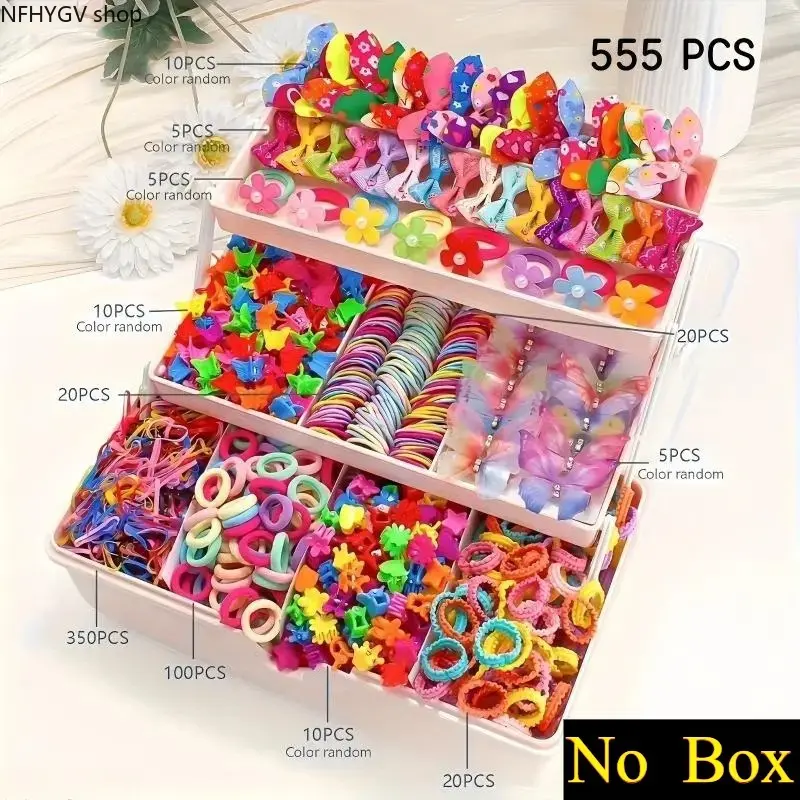[Back To School] Girls All-in-One Hair Accessory Set (No Box), Viral 2026 Princess Toddler Kit With Mixed Side Barrettes & Elastic Hair Scrunchies, Kids Hair Decor For Daily Outfit Party Display Birthday Gift Selection Styling Use