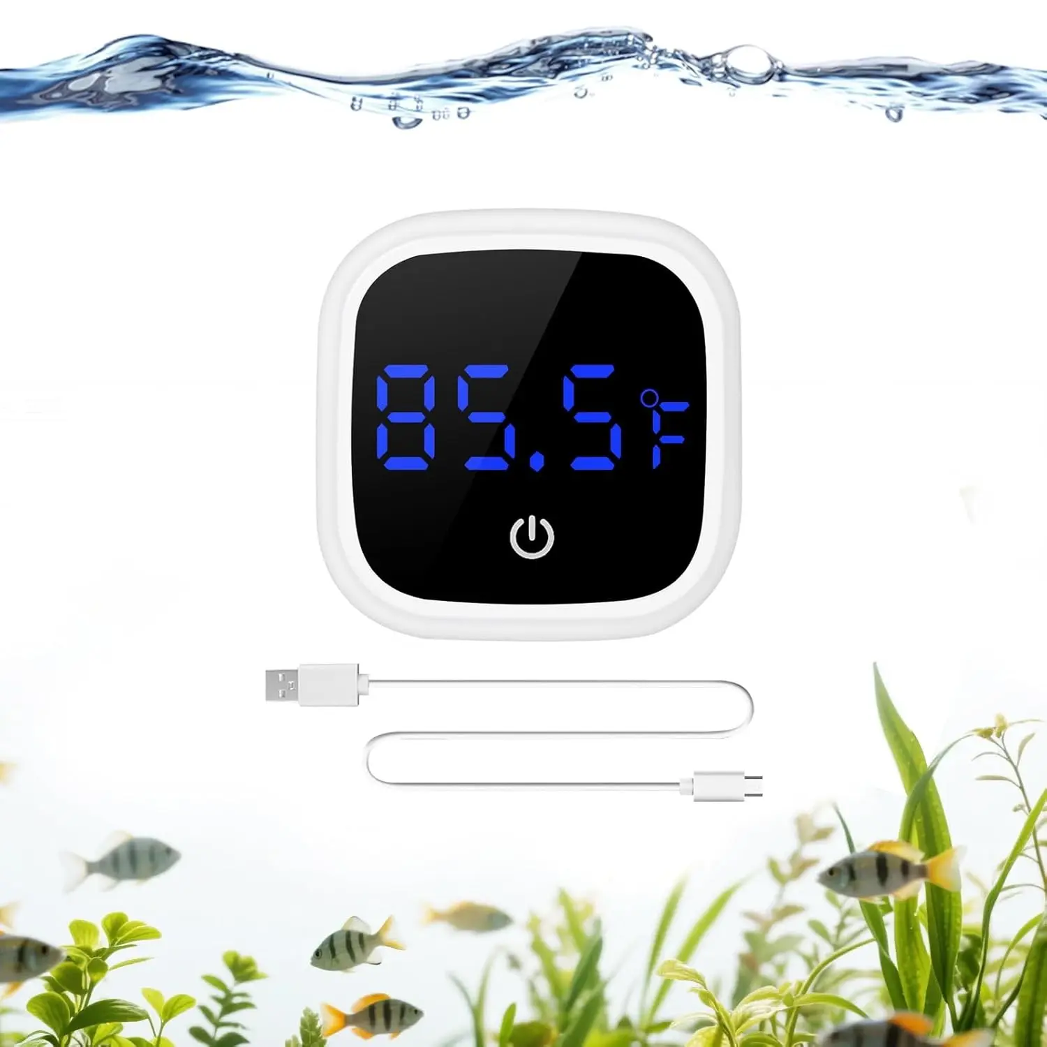 Rechargeable Digital Aquarium Water Thermometer with HD LED Screen, Display ±1℉, Fish Tank Decoration Accessories for Betta Axolotl Shrimp Turtle Reptile & Aquatic
