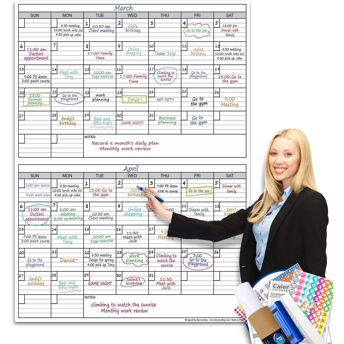 Dry Erase Two Month Laminated Jumbo Wall Calendar 38" x 50" Bimonthly Vertical Erasable White Board Giant 60 Day Family Schedule Planner Large Multi Month Reusable Poster