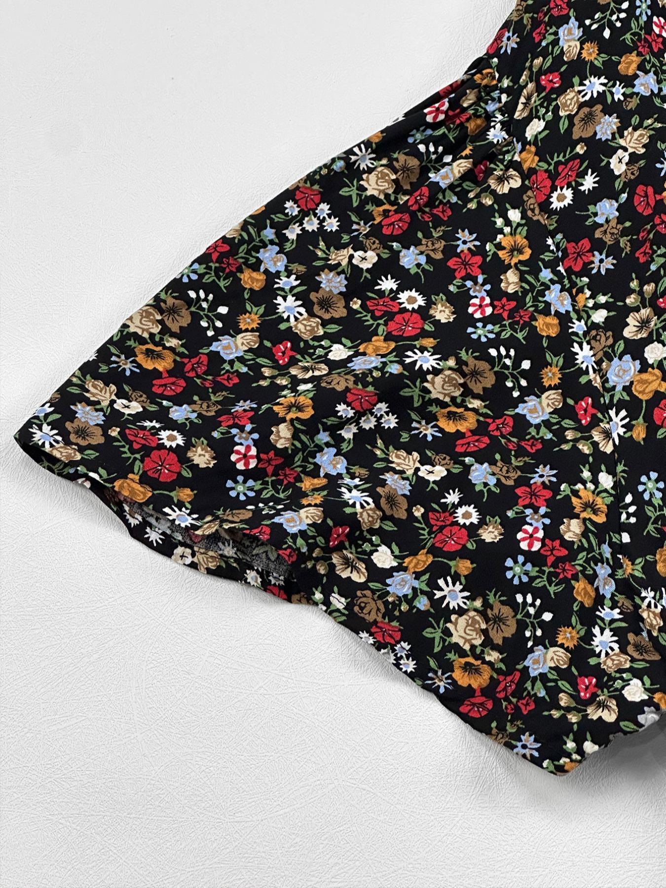 [Plus Size] Ditsy Floral Print Round Neck Dress, Boho Bohemian Style Casual Short Sleeve Long Dress for Daily Holiday Vacation Wear, Women's Clothes for Spring & Fall